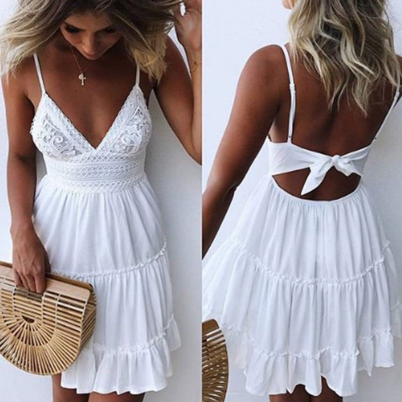 Backless V-neck Mini Dress