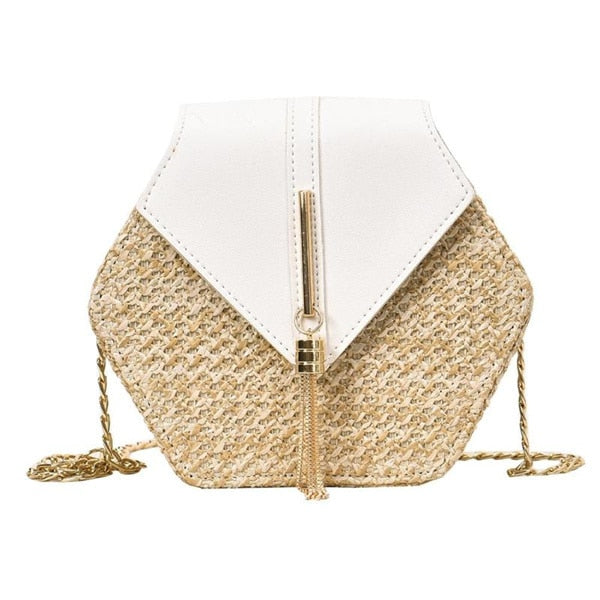 Woven Bohemian Straw/leather Handbag