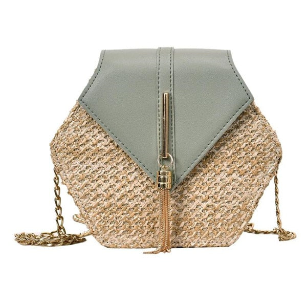 Woven Bohemian Straw/leather Handbag